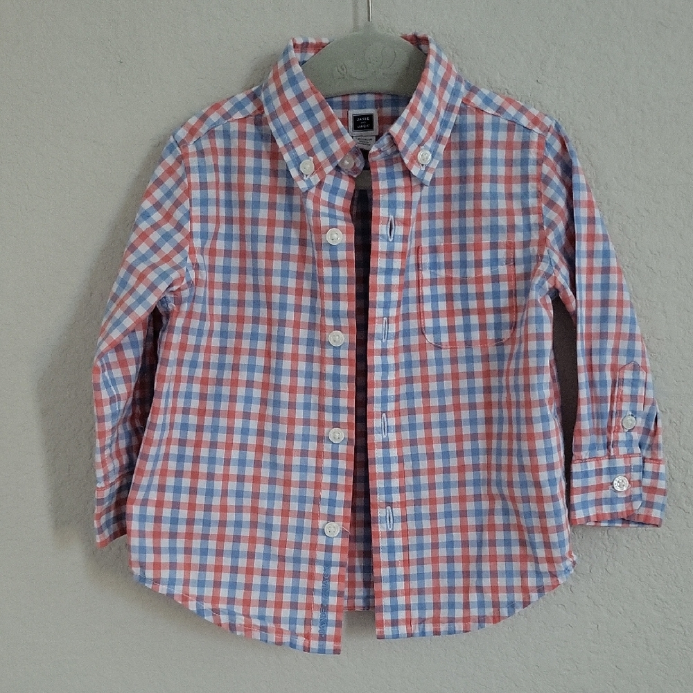 Janie and Jack Pink and Blue Checkered Button Down Shirt